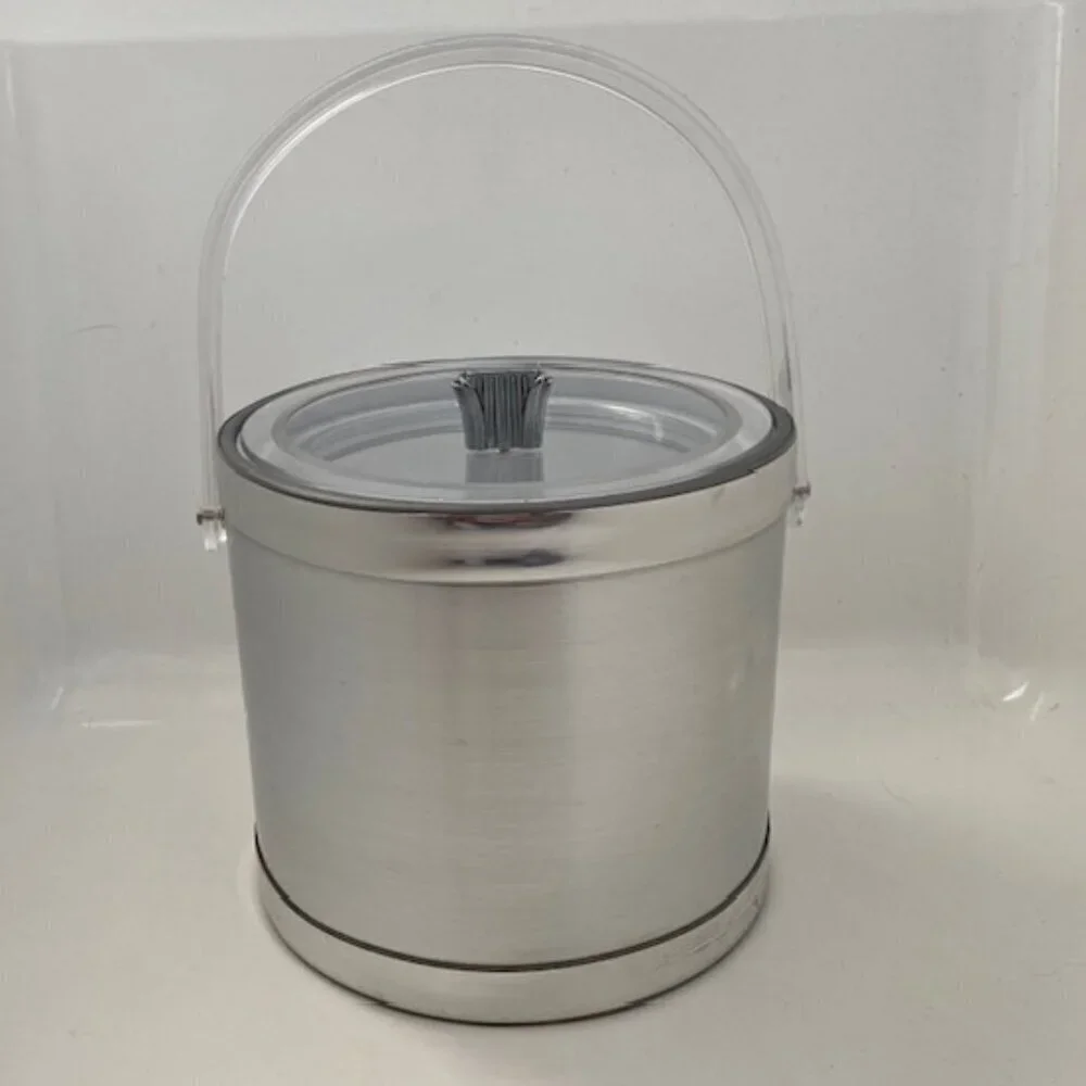 Mid Century Georges Briard Ice Bucket Brushed Silver Barware MCM